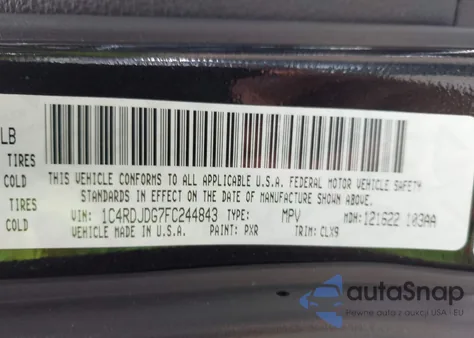 2015 Dodge Durango Limited z USA, uszkodzony, nr VIN 1C4RDJDG7FC244843